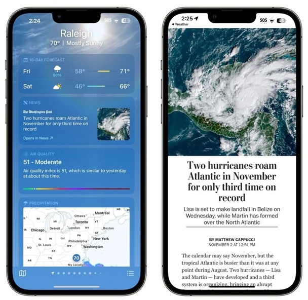 平川苹果14维修分享iPhone 14手机如何看天气时顺带看新闻 