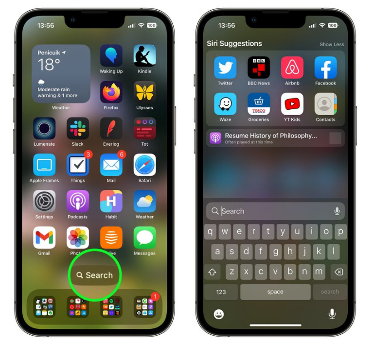 平川苹果手机维修分享升级到 iOS 16 后，如何删除主屏幕上的搜索按钮 
